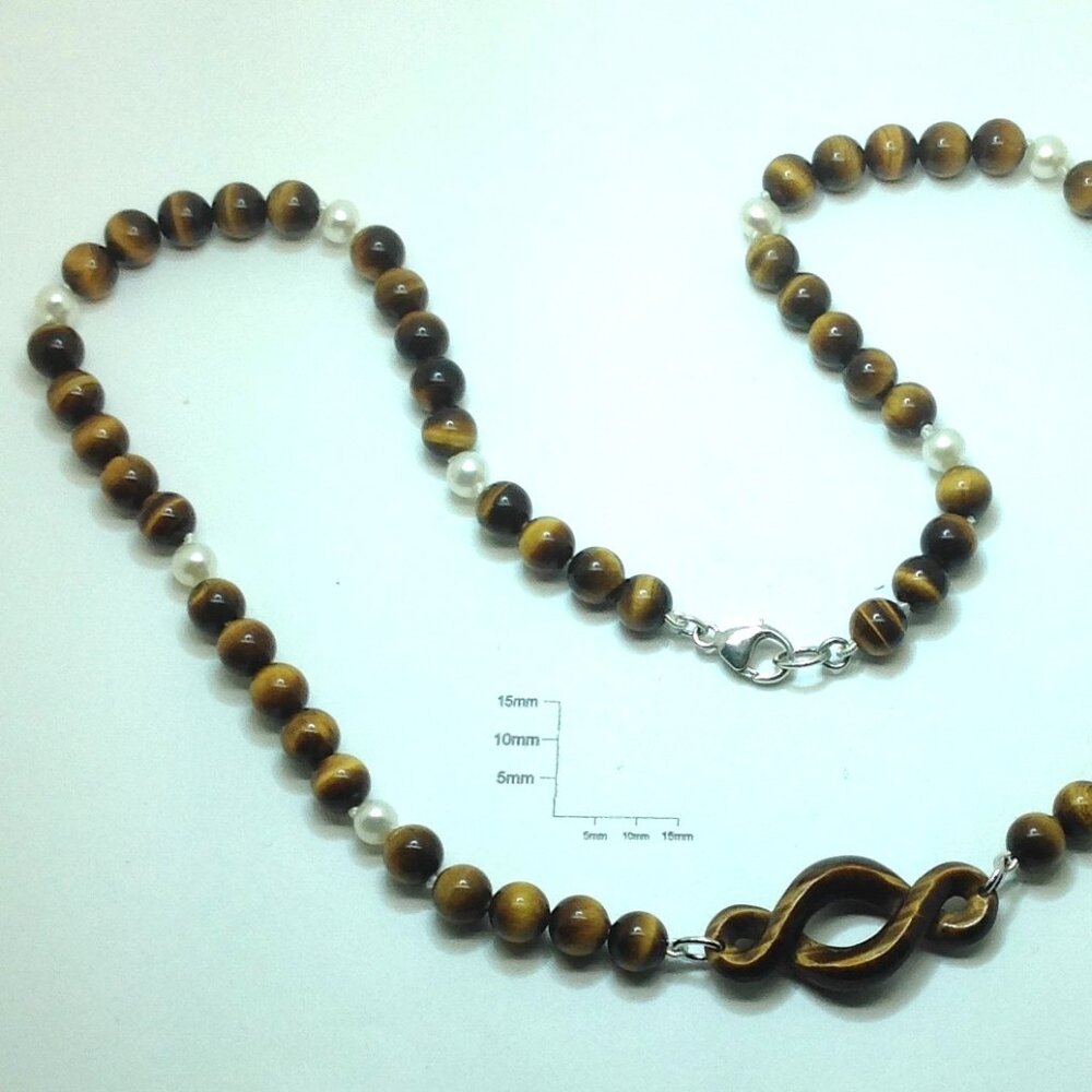Tiger-Eye Gemstone And Cultured Pearl Necklace
